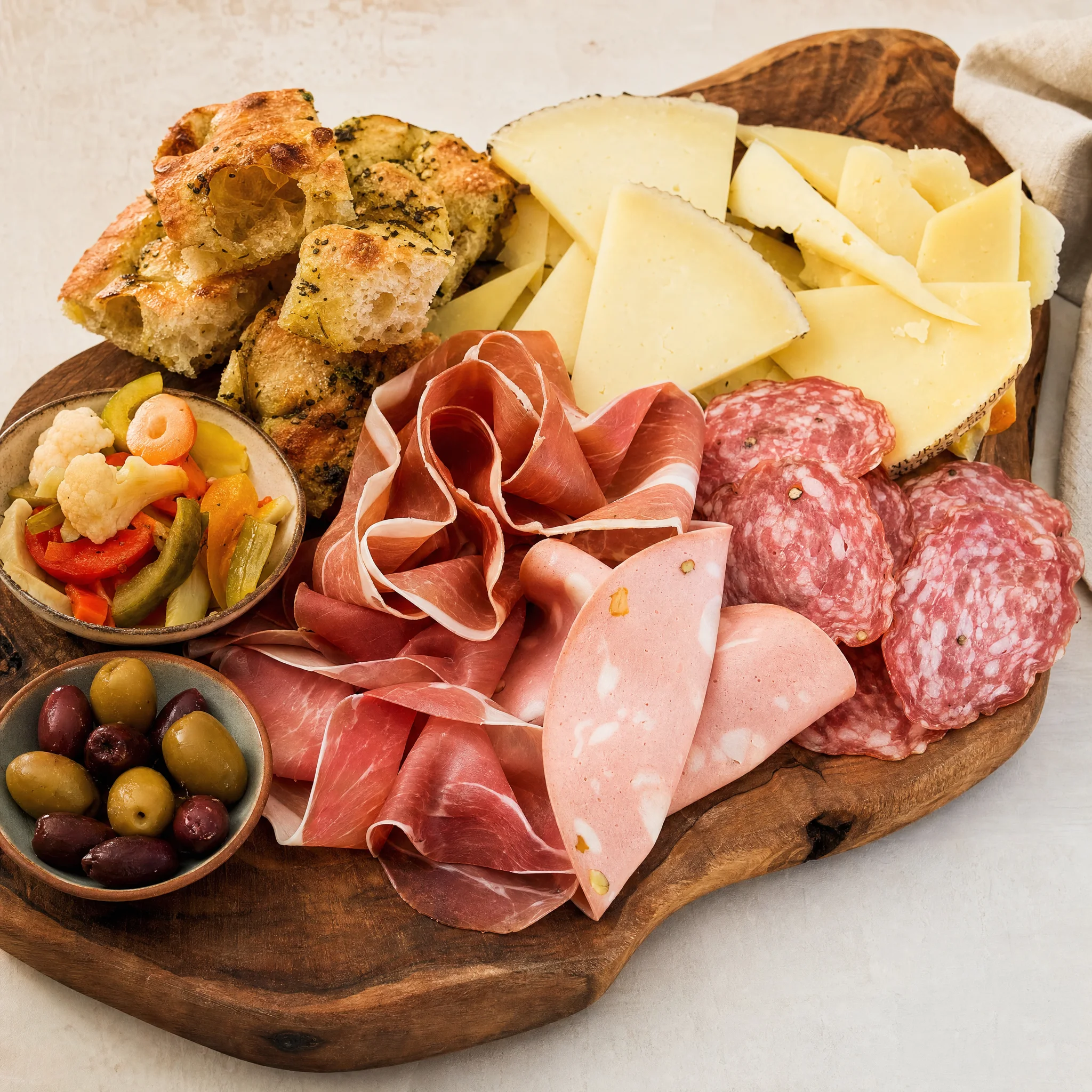 Tagliere Hortus con salumi, formaggi, focaccia e verdure in giardiniera